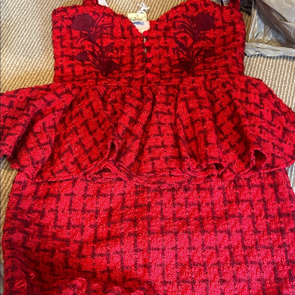 NWT FANM MON Red tweed peplum Midi Dress size medium - Picture 6 of 14